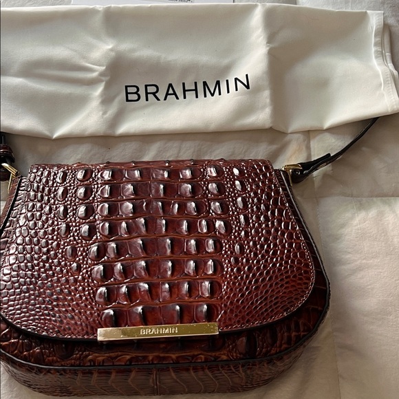 Brahmin Rich Brown Croc-Embossed Crossbody Bag - Picture 3 of 9